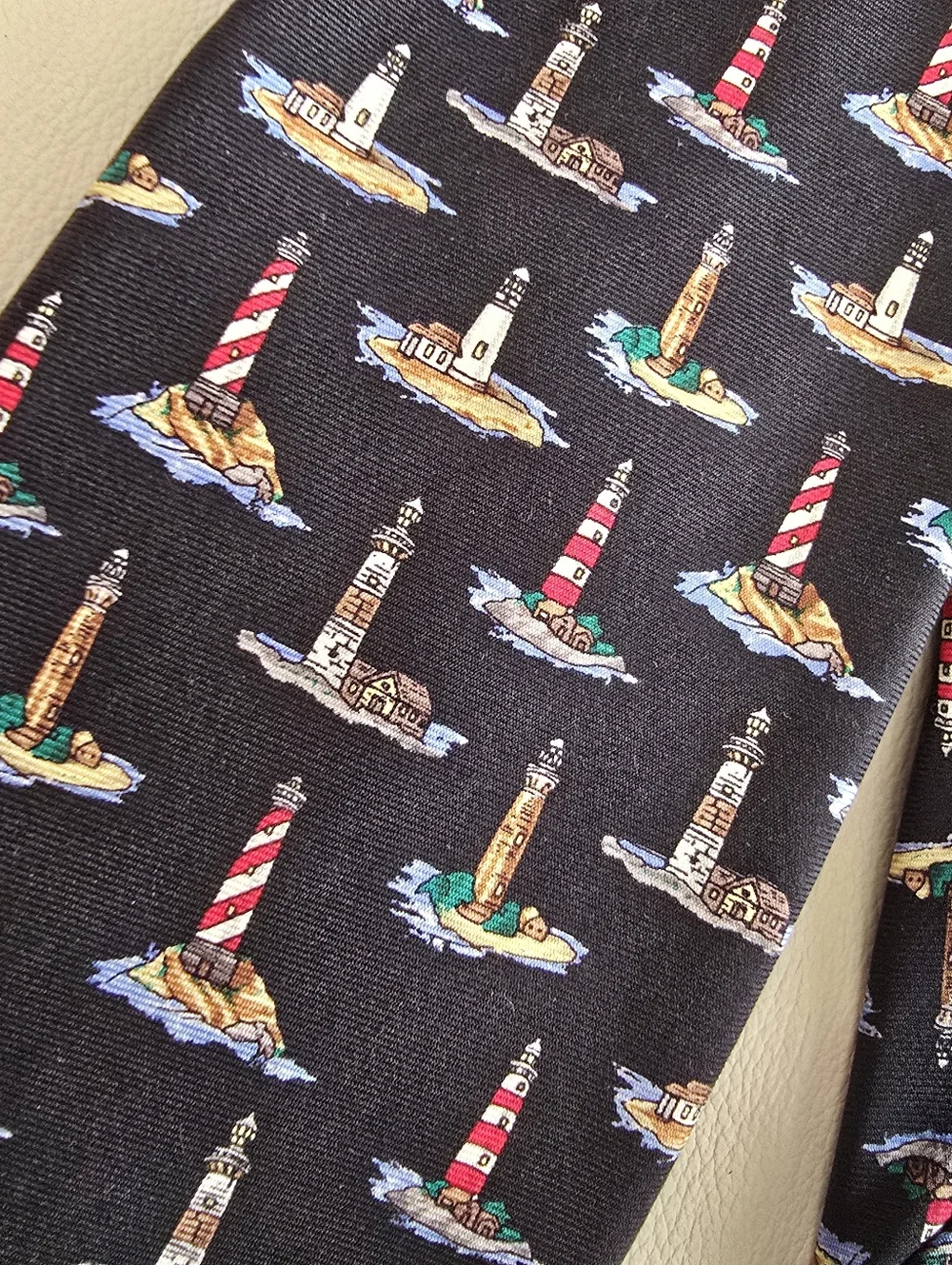 Museum Artifacts Blue Nautical Lighthouse Men's Silk Necktie Tie